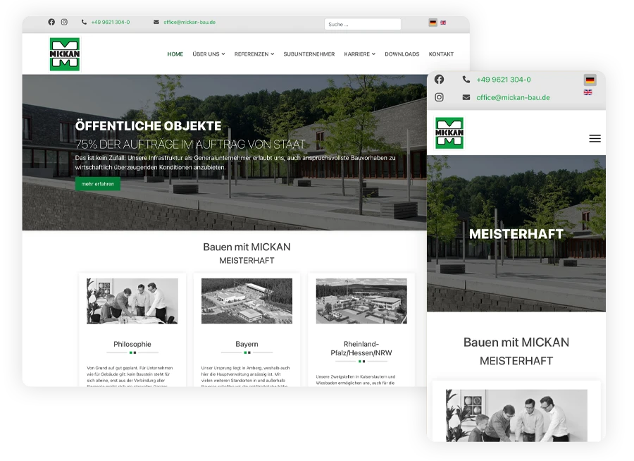 webdesign in amberg - Mickan Bau webdesign in Amberg - für KMU der beste Partner